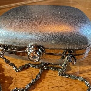 Elegant Silver Textured Clutch with Crystal Clasp